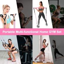 Pilates Bar Kit With 6x Resistance Bands (20lbs/30lbs/50lbs) And 3x Exercise Bands, Upgraded Multifunctional Screw Yoga Pilates Bar Home Gym For Women Full Body Workout Equipment - Hồng - Xem 2