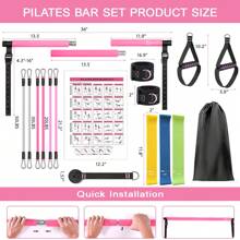 Pilates Bar Kit With 6x Resistance Bands (20lbs/30lbs/50lbs) And 3x Exercise Bands, Upgraded Multifunctional Screw Yoga Pilates Bar Home Gym For Women Full Body Workout Equipment - Hồng - Xem 5