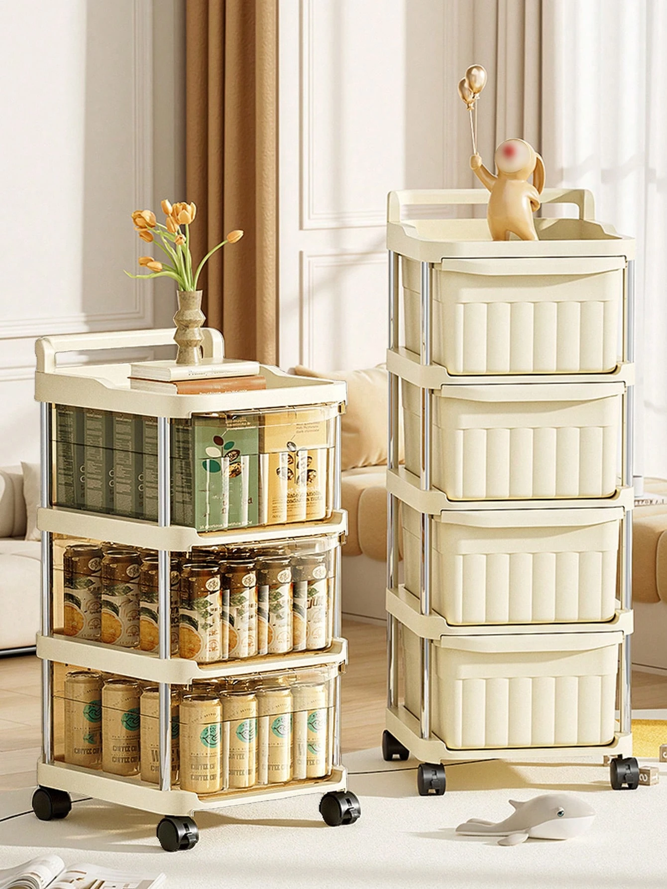 1pc 3 Tier Plastic Drawer Storage Cart With Wheels 3 Drawers Suitable