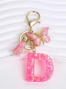 1 móc khóa chữ cái bằng nhựa, móc khóa xe hơi chữ cái đầu dành cho cô ấy, móc khóa túi xách, dễ thương nhiều màu sắc, thẻ chữ cái cho bé gái, phụ kiện xe hơi đi học phong cách Goth Y2k - Màu Hồng Tươi - Xem 5