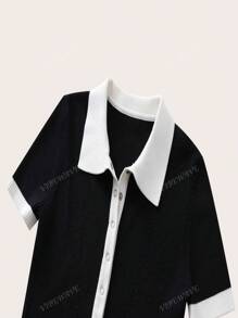 Vestido de manga corta ajustado de punto con contraste de color elegante y minimalista