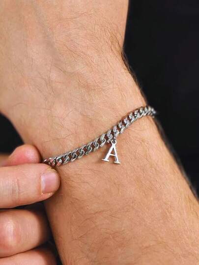 Vintage Cuban Link Initial A-Z Alphabet Bracelet, Unisex Stainless Steel Non-Fading Personalized Fashionable Bracelet, Christmas, New Year, Valentine's Day Holiday Gift