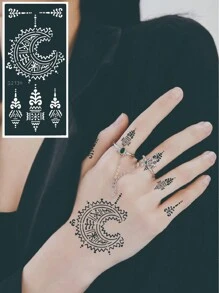 3 Sheets Hand Moon Flower Tattoo Hollow Template Stickers - Black - View 4
