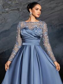 Elisanya Váy dạ hội dài tay bằng vải chiffon thanh lịch – Hoàn hảo cho các buổi dạ hội, đám cưới và sự kiện thảm đỏ | Bữa tối trang trọng, Váy dự tiệc, Váy dự tiệc cưới, Váy dạ hội - Màu xanh bụi bặm - Xem 5