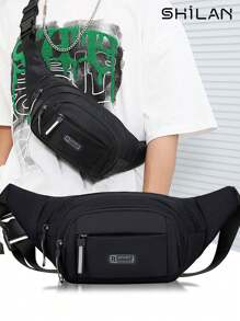 SHILAN Męska modna wielofunkcyjna torba na talię z przegródkami na kieszenie do użytku codziennego i sportowego, która jest uniwersalna i w jednolitych kolorach, może być używana jako torba podróżna na ramię lub torba na klatkę piersiową. To także nowy styl jednolitej modnej torby na ramię do użytku codziennego. - Czarne - Zobacz 2