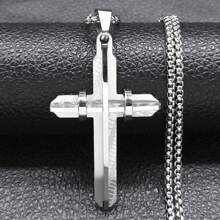 1pc Stainless Steel Cross Pendant Necklace, Suitable For Men's Everyday Wear, Perfect Gift For Father's Day, Family & Friends