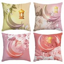 1 szt./4 szt. Poszewka na poduszkę z nadrukiem gwiazdy i półksiężyca, 18*18 cali, zapięcie na zamek błyskawiczny, miękka poduszka na sofę, na werandę, patio, sofę, kanapę, salon, na zewnątrz (poduszki nie są dołączone)