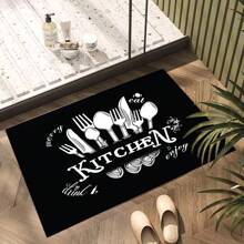 1 件黑白刀叉厨房垫套装 - 防水防滑硅藻土垫，配有刀叉勺设计，适用于水槽、卧室、客厅、用餐区，可机洗