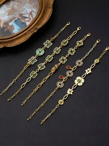 1 chiếc vòng tay thiết kế hoa phong cách Trung Hoa cổ điển mới, độc đáo, thời trang, đa năng, phù hợp để đeo thường ngày, ngày lễ - Vàng - Xem 5
