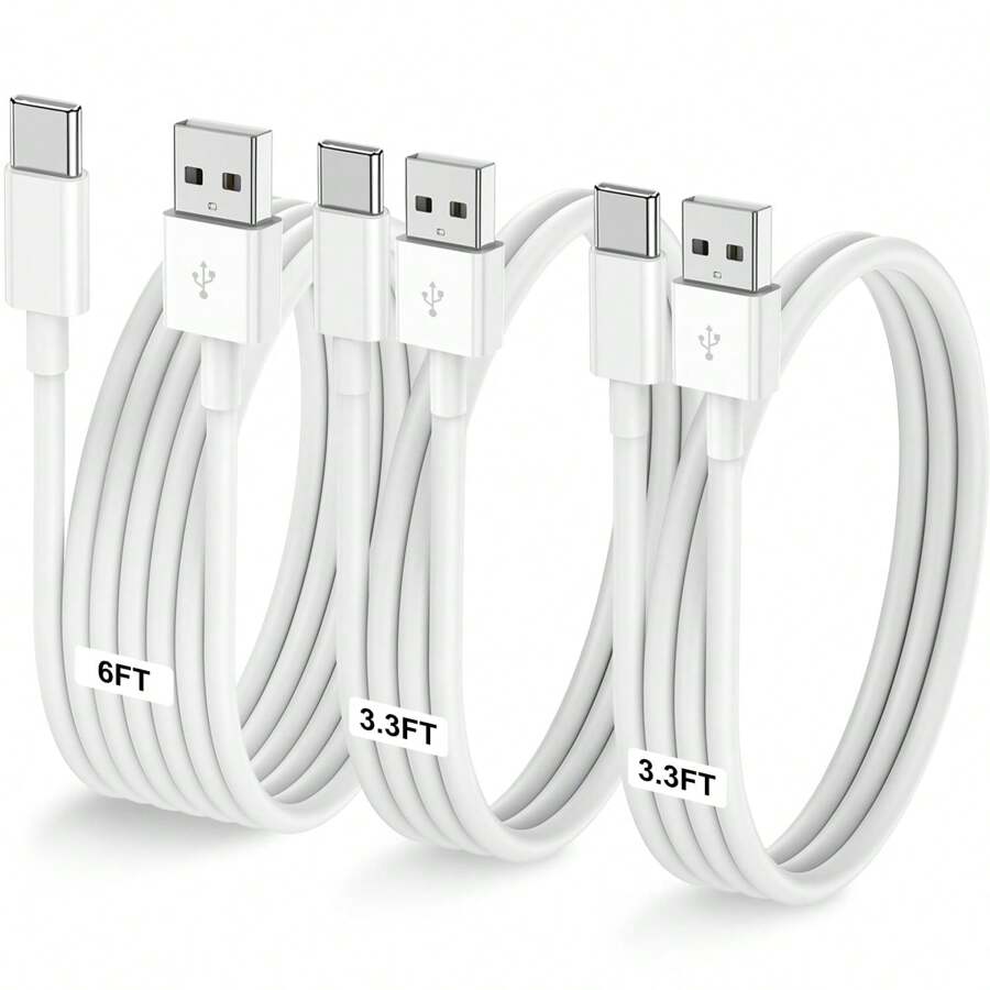 USB A To Type C Fast Charging Cable, Car Carplay Cord, Car Charger Type C Cable Compatible With Samsung Galaxy S25 S24 S23 S22 S21 S20 S10 A55 A54 Flip - White - View 1