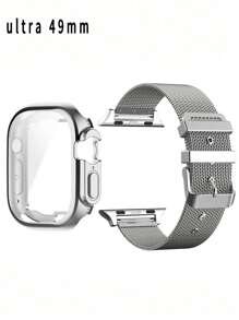 Huastonband 相容錶帶與錶殼套組，2件裝銀色不鏽鋼透氣可調節網狀錶帶 + PC 軟材質防撞金色手錶保護殼附螢幕保護膜，適用 SE S10/S9/S8/S7/S6/S5/S4 38mm 40mm 41mm 42mm 44mm 45mm 男女款智慧手錶配件錶帶與錶殼，適合夏季海灘派對度假的男士與女士配件 - 銀色 - 查看 10