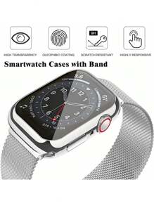 Huastonband 相容錶帶與錶殼套組，2件裝銀色不鏽鋼透氣可調節網狀錶帶 + PC 軟材質防撞金色手錶保護殼附螢幕保護膜，適用 SE S10/S9/S8/S7/S6/S5/S4 38mm 40mm 41mm 42mm 44mm 45mm 男女款智慧手錶配件錶帶與錶殼，適合夏季海灘派對度假的男士與女士配件 - 銀色 - 查看 7