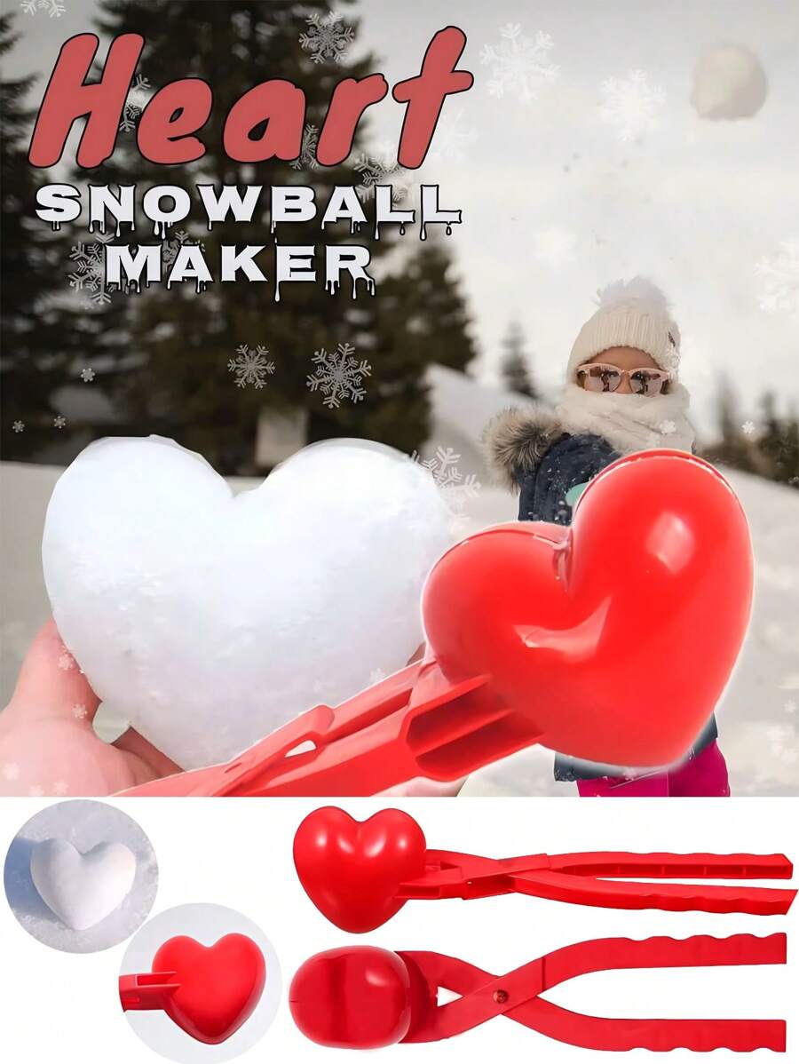 4 件装爱心雪球夹雪球发射器户外沙滩雪球制作器夹心形雪球制作器户外 ABS 塑料红色机器夹冬季、心形雪球制作器夹、红色冬季雪球制作器夹、雪球制作器工具、户外冬季玩雪沙模工具适用于沙箱和沙滩工具、园艺工具 - 多 - 查看 1