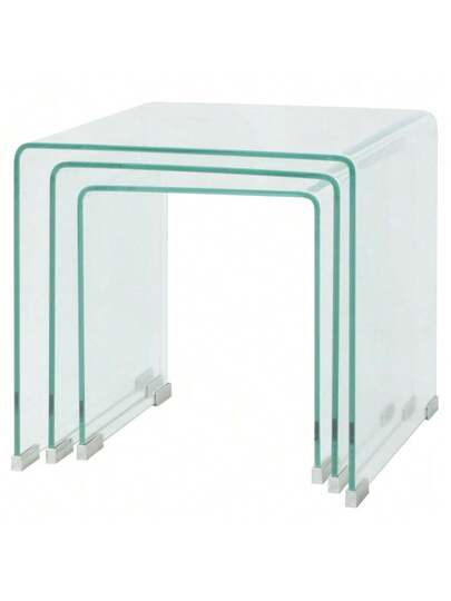 VidaXL Side Tafel Set Piece Transparent Tempered Glass view 4