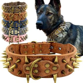 CL072-1 El poderoso collar de perro grande con pinchos y tachuelas - Protege el cuello de tu perro de mordeduras, duradero y elegante, para perros grandes