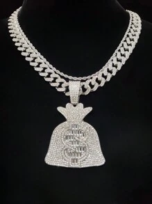 1 件时尚创意美元钱袋形吊坠项链，男女通用嘻哈复古项链，适合派对和日常佩戴，2 种链条款式可选 - 銀色 - 查看 1