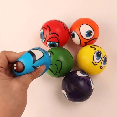 彩色面部减压球玩具：挤压带有有趣面孔的泡沫球 - 非常适合派对、礼物或减压（随机款式）