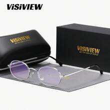 VISIVIEW 1 件装男女通用复古椭圆全框眼镜，平光镜片 - 彩色 - 查看 4