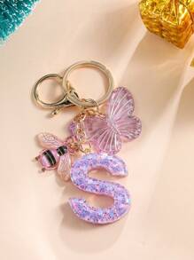 1pc Creative Alphabet Keychain With 26 English Letters & Bee, Kids Backpack Accessories, Gift For Girls - Purple - View 34