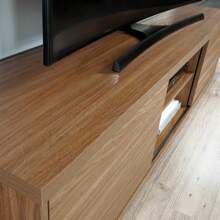Mainstays Westley Sliding Door TV Stand For TVs Up To 75", Warm Walnut Finish