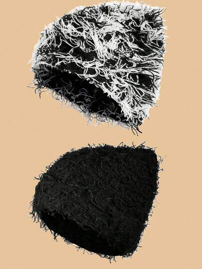 Y2K 图案无檐帽，哥特式针织帽，男士冬季户外保暖帽，纯色休闲可爱街头波西米亚亚克力针织帽，四季秋季服装