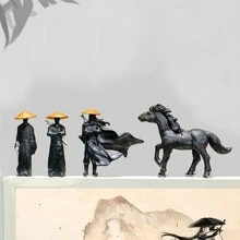 1 Stück/3 Stück Anime-Stil Samurai Schwert Meister Harzstatue, elegante Drei-Musketiere Figur mit Umhang & Schwert, Pferd, geeignet für Bonsai, Aquarium, Garten, Auto-Dekoration, Miniatur-Landschaftszubehör, Innen-/Außen-Tischdekor, Neujahrsgeschenk