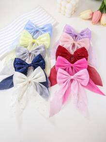 Bộ 10 chiếc kẹp tóc nơ bằng vải chiffon màu trơn dành cho bé gái/thiếu nữ, phụ kiện tóc dùng hàng ngày. - Nhiều màu - Xem 2