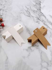 100pcs/Set White Blank Kraft Paper Gift Wrapping Tag With Scalloped Edge, Suitable For Wedding, Birthday Party Decor, Baking Cookie Packaging Label - Multicolor - View 4