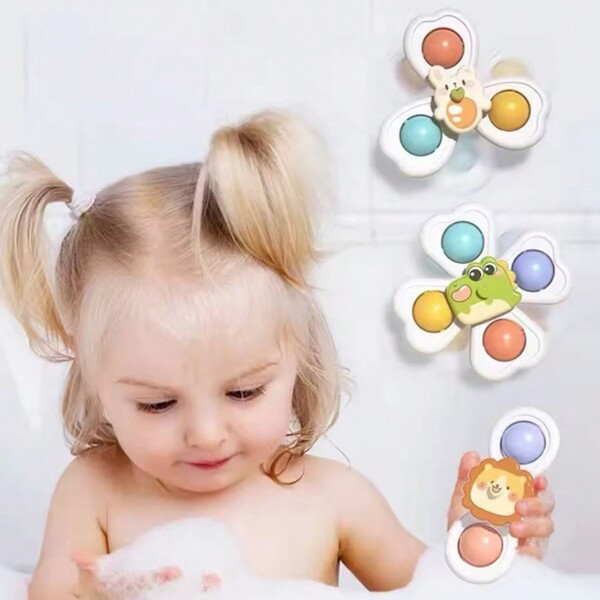 Kit 3 Brinquedo Infantil Chocalho Giratório Spinner Com Ventosa Brinquedos para bebê Banho