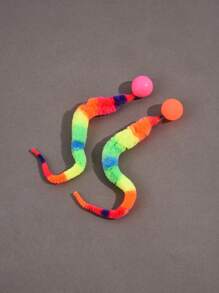 Set da 2 pezzi di giocattoli a forma di verme arcobaleno lungo con palla, giocattoli per gatti