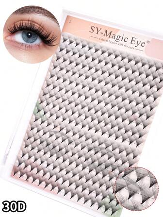 256支/盒，C/D卷度，0.03毫米粗，30D，预制睫毛簇，纤细锥形睫毛柄，DIY自然轻盈，纤细飘逸，超柔软羽毛状睫毛，适合日常、派对、音乐节等各种场合。