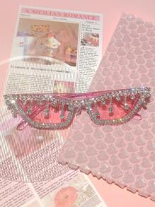 1 件/2 套 - 休闲、可爱、优雅、性感、复古、波西米亚、复古、派对 PC（聚碳酸酯）女士时尚眼镜，带水钻装饰，适合派对、海滩、所有季节 - 亮閃閃水鑽流蘇 - 查看 5