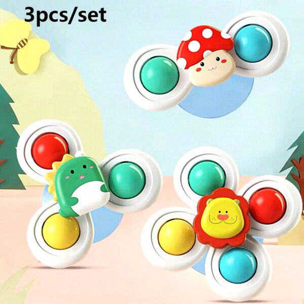 Kit 3 Brinquedo Infantil Chocalho Giratório Spinner Com Ventosa Brinquedos para bebê Banho