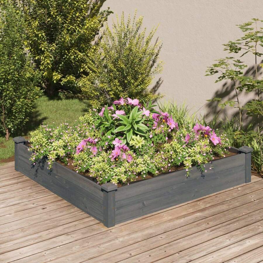 Premium Solid Fir Wood Raised Garden Bed 1220x25 Cm With Gray Insert For Outdoor Planting And Gardening
