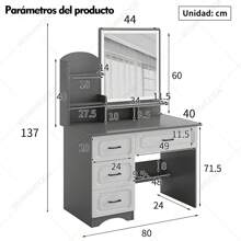 Tocador con 3 Cajones y Espejo -Tocador Moderno Vanidad para Maquillaje con Amplio Almacenamiento, Ideal para Organizar Todos tus Cosméticos - Gris - Ver 7
