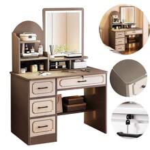 Tocador con 3 Cajones y Espejo -Tocador Moderno Vanidad para Maquillaje con Amplio Almacenamiento, Ideal para Organizar Todos tus Cosméticos - Gris - Ver 1