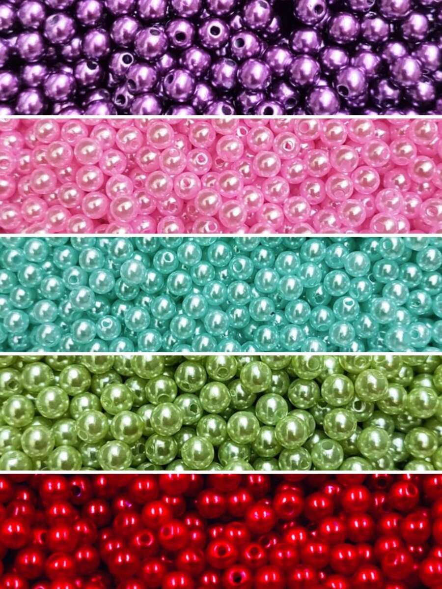 Kit 500 Beads 5 Colors Pearls 6mm With Hole Bead Jewelry And Crafts - Màu xanh ô liu truyền thống, hồng, xanh nước biển, tím và đỏ - Xem 1