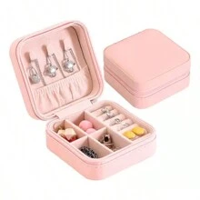 Portable Travel Jewelry Box Storage Bag Ring Necklace Gift - HỒNG NHẸ - Xem 1