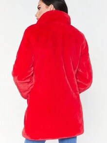 1 pieza Chaqueta de forro sintético de longitud media para mujer con bolsillos y botones a presión ocultos