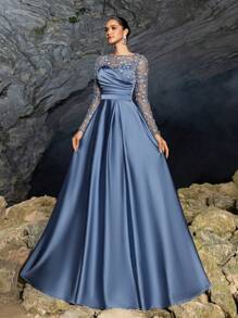 Elisanya Váy dạ hội dài tay bằng vải chiffon thanh lịch – Hoàn hảo cho các buổi dạ hội, đám cưới và sự kiện thảm đỏ | Bữa tối trang trọng, Váy dự tiệc, Váy dự tiệc cưới, Váy dạ hội - Màu xanh bụi bặm - Xem 6