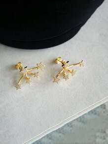 1 Pair Luxury Star-Shaped Earrings With Sparkling Zirconia Stones - Hypoallergenic, Suitable For Parties And Festivals, Ideal Christmas Gift