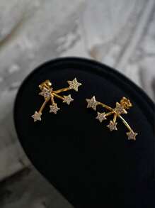 1 Pair Luxury Star-Shaped Earrings With Sparkling Zirconia Stones - Hypoallergenic, Suitable For Parties And Festivals, Ideal Christmas Gift