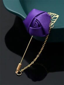 1pc Men's Suit Golden Leaf Rose Brooch With Chain, Unisex Tie Clip - Multicolor - View 15