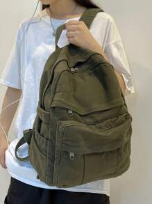 1 件女士大容量纯色背包 - 軍綠色 - 查看 3