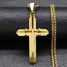 1pc Stainless Steel Cross Pendant Necklace, Suitable For Men's Everyday Wear, Perfect Gift For Father's Day, Family & Friends