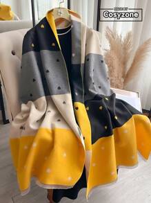 1 pieza Chal/Bufanda de cachemira sintética multicolor con patrón de corazón de patchwork, versátil y apto para uso diario, grueso y cálido