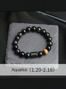 1 件男士十二星座弹力手链，天然虎眼石珠串十二星座搭配，适合节日、运动、休闲日常佩戴 - 彩色 - 查看 8