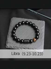 1 件男士十二星座弹力手链，天然虎眼石珠串十二星座搭配，适合节日、运动、休闲日常佩戴 - 彩色 - 查看 9