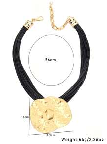 1pc Oversized Gold-Color Asymmetric Pendant Necklace, Suitable For Ladies Parties And Daily Wear - Gold - View 5