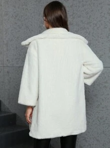 RELISH NOLESS Women Snap Button Fluffy Coat - Beige - View 2